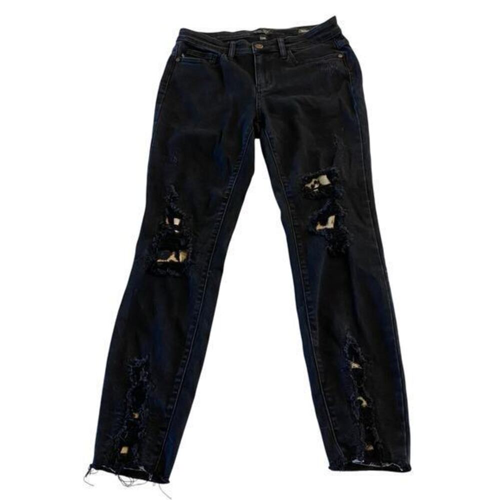 Judy Blue Skinny Jeans Black with Animal Cheetah Print Distressed Size 7 /28 - Picture 1 of 9